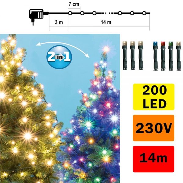 LED Vianočná vonkajšia reťaz 200xLED/5 funkcií 17m IP44 teplá biela/multicolor