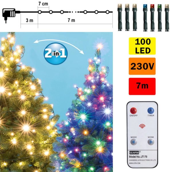 FK Technics LED Vianočná vonkajšia reťaz 100xLED 10m IP44 teplá biela/multicolor + DO
