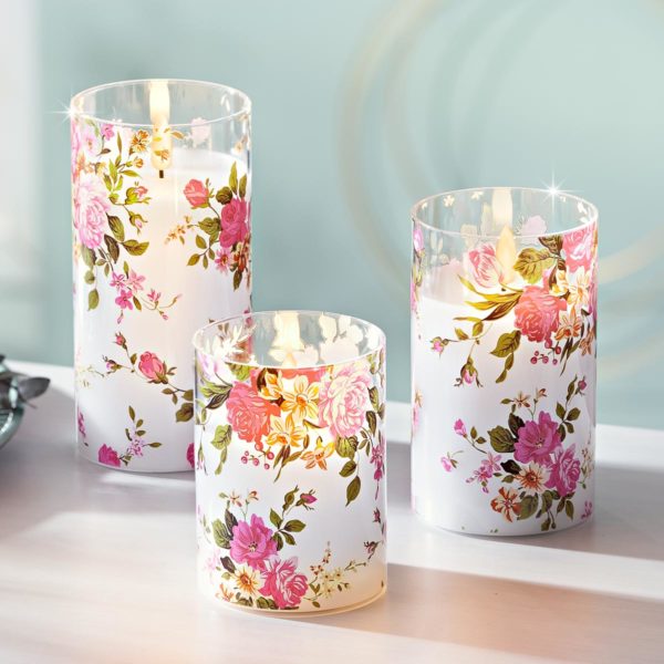 LED Sviečky v skle Romantické kvety