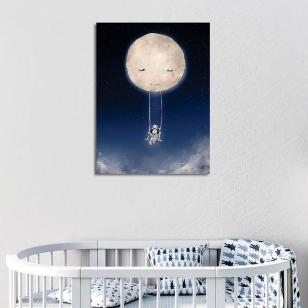 Nástenný obraz Dievča hojdajúcu sa na Mesiaci